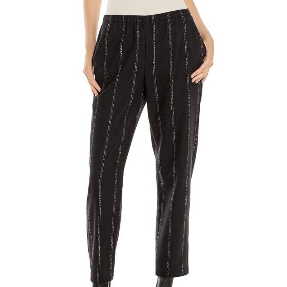 NWT Eileen Fisher Black/Bone Wool Tapered Ankle Pants
